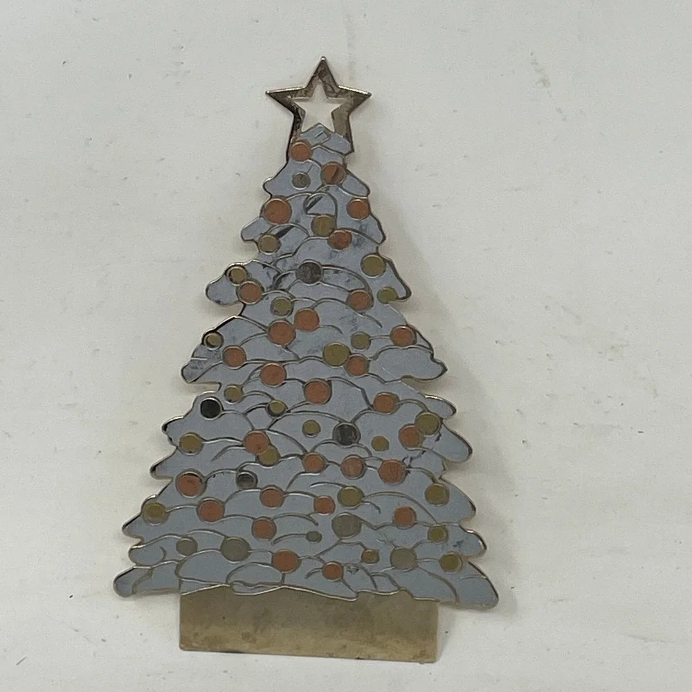 Vintage 1989 G. Duchin Silver Tone Metal Christmas Tree Ornament Made in USA
